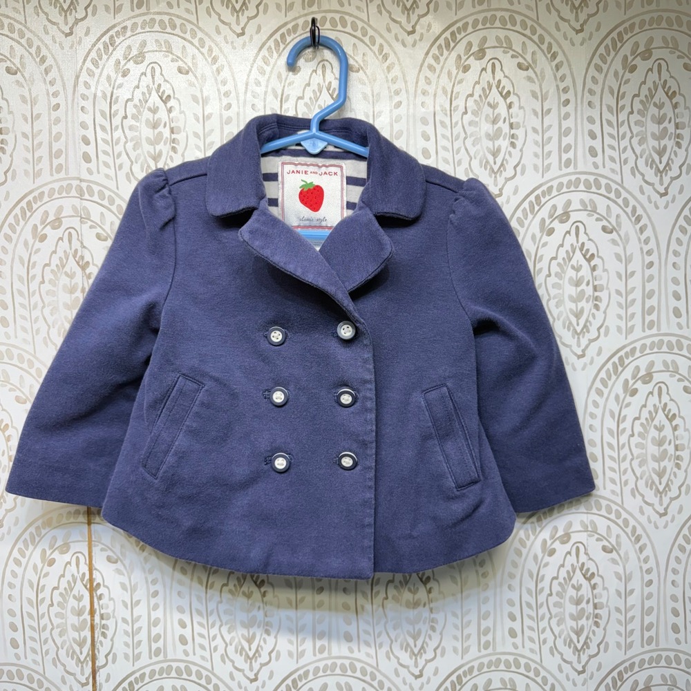 Vintage Janie and‎ Jack Pea Coat Girls 18-24 Months Navy Blue Swing Jacket